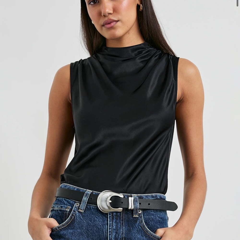 Rails Kaleen Black Satin Sleeveless Top